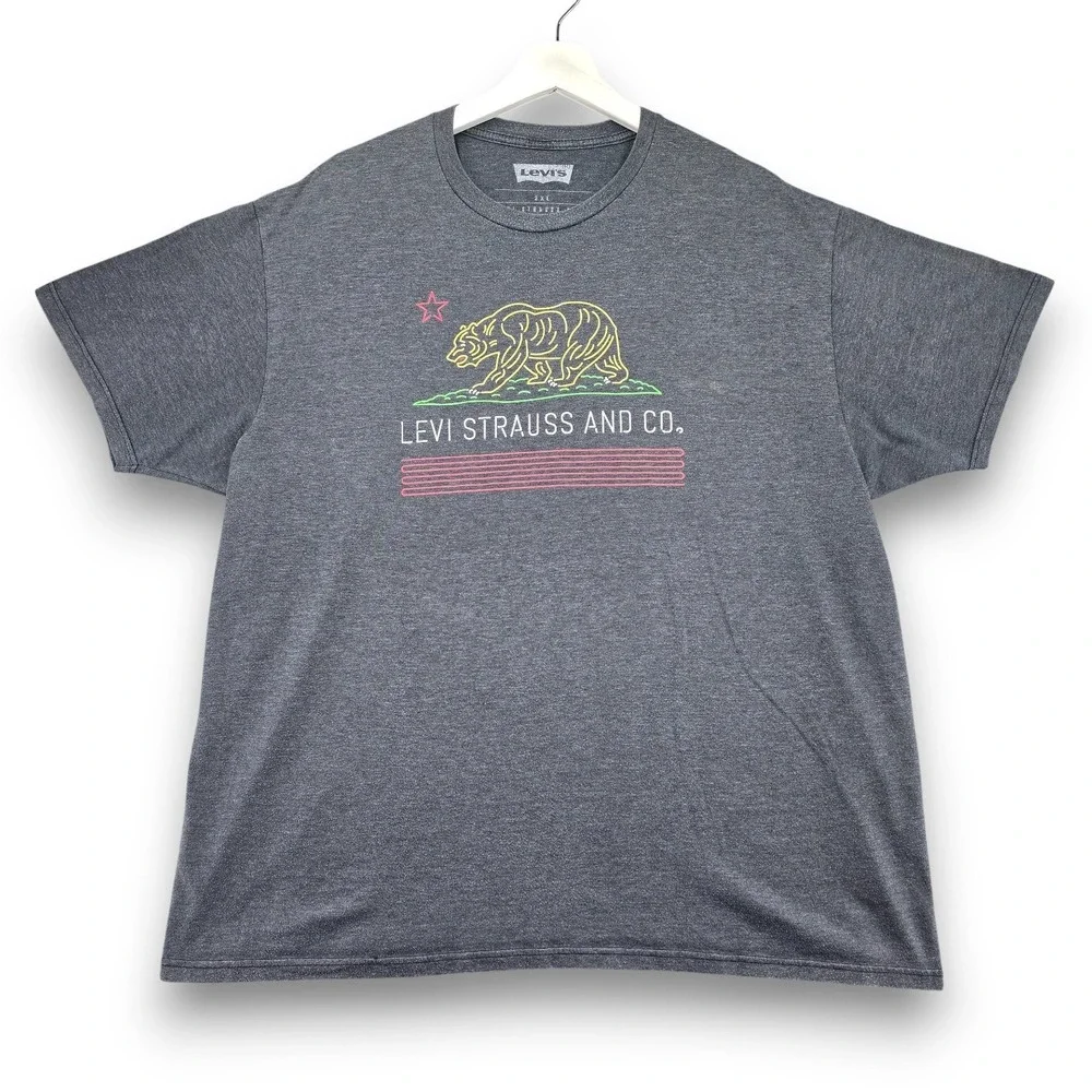 Levis Mens 2XL Gray California Bear Graphic T-Shirt Cotton Blend Short Sleeve